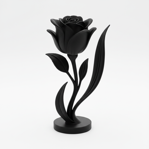 Czarna figurka róży z drukarki 3D - czarny filament