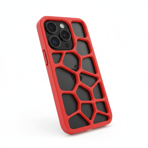 Czerwone etui na iPhone 15 Pro z geometrycznym wzorem